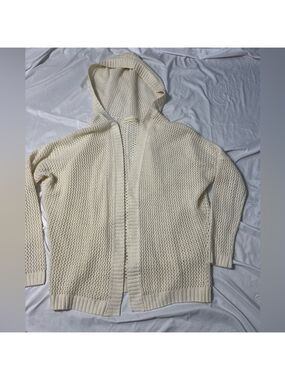 Women’s Magnolia South Ivory Hooded Crochet Style Sweater Sz M/L Cottagecore